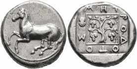THRACE. Maroneia. Circa 398/7-386/5 BC. Tetradrachm (Silver, 23 mm, 13.00 g, 9 h), Metrodotos, magistrate. Horse springing to left. Rev. MHT-POΔ-OTO-Σ...
