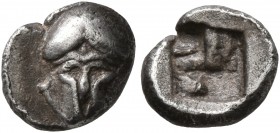 THRACE. Mesambria. Circa 475-450 BC. Obol (Silver, 8 mm, 0.65 g). Facing Corinthian helmet. Rev. Quadripartite incuse square. SNG BM Black Sea 265. SN...