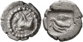 KINGS OF THRACE. Sparadokos, circa 464-444 BC. Diobol (Silver, 11 mm, 1.21 g, 9 h). ΣΠΑ Forepart of a horse left. Rev. Eagle flying left, holding serp...
