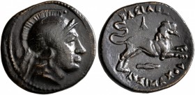 KINGS OF THRACE. Lysimachos, 305-281 BC. AE (Bronze, 20 mm, 3.89 g, 1 h). Head of Athena to right, wearing crested Attic helmet. Rev. ΒΑΣΙΛΕΩΣ - ΛΥΣΙΜ...