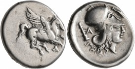 ILLYRIA. Dyrrhachion. Circa 344-300 BC. Stater (Silver, 22 mm, 8.47 g, 9 h). Δ Pegasus flying right. Rev. Head of Athena to right, wearing Corinthian ...