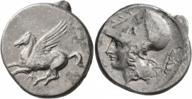 AKARNANIA. Alyzeia. Circa 330-280 BC. Stater (Silver, 23 mm, 8.37 g, 10 h). Pegasus flying left; below, monogram of ΑΛΥ. Rev. ΑΛΥ Head of Athena to le...