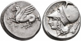 AKARNANIA. Anaktorion. Circa 350-300 BC. Stater (Silver, 21 mm, 8.51 g, 7 h). AN Pegasus flying left. Rev. Head of Athena to left, wearing Corinthian ...
