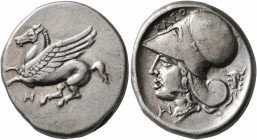AKARNANIA. Anaktorion. Circa 350-300 BC. Stater (Silver, 22 mm, 8.57 g, 6 h). AN Pegasus flying left. Rev. Head of Athena to left, wearing Corinthian ...