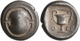 BOEOTIA. Thebes. Circa 425-375 BC. Hemidrachm (Silver, 12 mm, 2.55 g). Boeotian shield. Rev. Θ-ΕΒ Kantharos; above, club. BCD Boeotia 408. SNG Copenha...