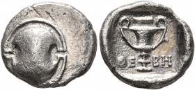 BOEOTIA. Thebes. Circa 425-375 BC. Hemidrachm (Silver, 14 mm, 2.31 g). Boeotian shield. Rev. ΘΕΒΗ Kantharos; above, club. BCD Boeotia 412. SNG Copenha...