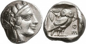 ATTICA. Athens. Circa 460-455 BC. Tetradrachm (Silver, 24 mm, 17.21 g, 10 h). Head of Athena to right, wearing crested Attic helmet decorated with thr...