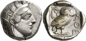 ATTICA. Athens. Circa 440s BC. Tetradrachm (Silver, 23 mm, 17.20 g, 7 h). Head of Athena to right, wearing crested Attic helmet decorated with three o...