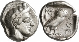 ATTICA. Athens. Circa 440s-430s BC. Tetradrachm (Silver, 25 mm, 17.20 g, 8 h). Head of Athena to right, wearing crested Attic helmet decorated with th...