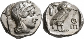 ATTICA. Athens. Circa 430s BC. Tetradrachm (Silver, 24 mm, 17.27 g, 7 h). Head of Athena to right, wearing crested Attic helmet decorated with three o...