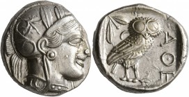 ATTICA. Athens. Circa 430s BC. Tetradrachm (Silver, 24 mm, 17.24 g, 10 h). Head of Athena to right, wearing crested Attic helmet decorated with three ...