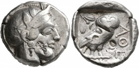 ATTICA. Athens. Circa 430s BC. Tetradrachm (Silver, 25 mm, 17.15 g, 4 h). Head of Athena to right, wearing crested Attic helmet decorated with three o...