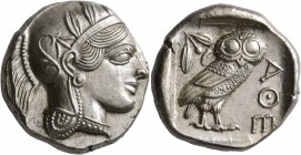 ATTICA. Athens. Circa 430s-420s BC. Tetradrachm (Silver, 25 mm, 17.25 g, 4 h). Head of Athena to right, wearing crested Attic helmet decorated with th...
