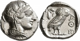 ATTICA. Athens. Circa 430s-420s BC. Tetradrachm (Silver, 25 mm, 17.24 g, 5 h). Head of Athena to right, wearing crested Attic helmet decorated with th...