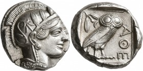 ATTICA. Athens. Circa 430s-420s BC. Tetradrachm (Silver, 26 mm, 17.24 g, 4 h). Head of Athena to right, wearing crested Attic helmet decorated with th...