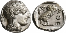 ATTICA. Athens. Circa 430s-420s BC. Tetradrachm (Silver, 24 mm, 17.24 g, 4 h). Head of Athena to right, wearing crested Attic helmet decorated with th...