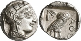 ATTICA. Athens. Circa 430s-420s BC. Tetradrachm (Silver, 25 mm, 17.24 g, 3 h). Head of Athena to right, wearing crested Attic helmet decorated with th...
