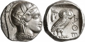 ATTICA. Athens. Circa 430s-420s BC. Tetradrachm (Silver, 24 mm, 17.24 g, 1 h). Head of Athena to right, wearing crested Attic helmet decorated with th...