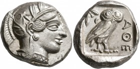 ATTICA. Athens. Circa 430s-420s BC. Tetradrachm (Silver, 25 mm, 17.27 g, 8 h). Head of Athena to right, wearing crested Attic helmet decorated with th...