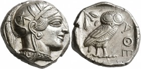 ATTICA. Athens. Circa 430s-420s BC. Tetradrachm (Silver, 24 mm, 17.25 g, 10 h). Head of Athena to right, wearing crested Attic helmet decorated with t...