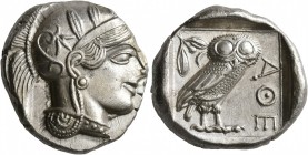 ATTICA. Athens. Circa 430s-420s BC. Tetradrachm (Silver, 27 mm, 17.25 g, 10 h). Head of Athena to right, wearing crested Attic helmet decorated with t...