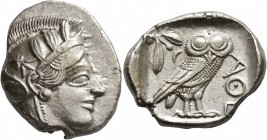 ATTICA. Athens. Circa 430s-420s BC. Tetradrachm (Silver, 27 mm, 17.24 g, 10 h). Head of Athena to right, wearing crested Attic helmet decorated with t...