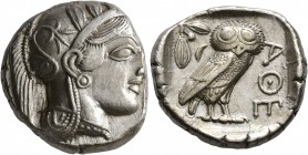 ATTICA. Athens. Circa 430s-420s BC. Tetradrachm (Silver, 25 mm, 17.24 g, 10 h). Head of Athena to right, wearing crested Attic helmet decorated with t...