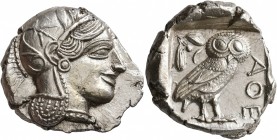 ATTICA. Athens. Circa 430s-420s BC. Tetradrachm (Silver, 27 mm, 17.22 g, 4 h). Head of Athena to right, wearing crested Attic helmet decorated with th...