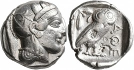 ATTICA. Athens. Circa 430s-420s BC. Tetradrachm (Silver, 25 mm, 17.19 g, 1 h). Head of Athena to right, wearing crested Attic helmet decorated with th...