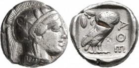 ATTICA. Athens. Circa 430s-420s BC. Tetradrachm (Silver, 24 mm, 17.15 g, 7 h). Head of Athena to right, wearing crested Attic helmet decorated with th...
