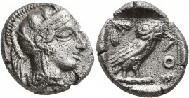 ATTICA. Athens. Circa 430s-420s BC. Drachm (Silver, 15 mm, 4.00 g, 9 h). Head of Athena to right, wearing crested Attic helmet decorated with three ol...