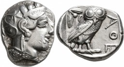 ATTICA. Athens. Circa 420s-404 BC. Tetradrachm (Silver, 25 mm, 17.20 g, 9 h). Head of Athena to right, wearing crested Attic helmet decorated with thr...