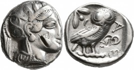 ATTICA. Athens. Circa 420s-404 BC. Tetradrachm (Silver, 24 mm, 16.94 g, 8 h). Head of Athena to right, wearing crested Attic helmet decorated with thr...