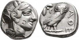 ATTICA. Athens. Circa 420s-404 BC. Tetradrachm (Silver, 23 mm, 17.00 g, 9 h). Head of Athena to right, wearing crested Attic helmet decorated with thr...