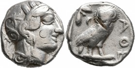 ATTICA. Athens. Circa 420s-404 BC. Tetradrachm (Silver, 24 mm, 17.00 g, 9 h). Head of Athena to right, wearing crested Attic helmet decorated with thr...