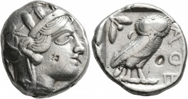 ATTICA. Athens. Circa 420s-404 BC. Tetradrachm (Silver, 25 mm, 17.00 g, 8 h). Head of Athena to right, wearing crested Attic helmet decorated with thr...