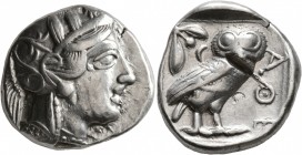 ATTICA. Athens. Circa 420s-404 BC. Tetradrachm (Silver, 25 mm, 17.14 g, 10 h). Head of Athena to right, wearing crested Attic helmet decorated with th...