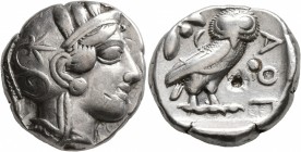 ATTICA. Athens. Circa 420s-404 BC. Tetradrachm (Silver, 23 mm, 16.92 g, 9 h). Head of Athena to right, wearing crested Attic helmet decorated with thr...