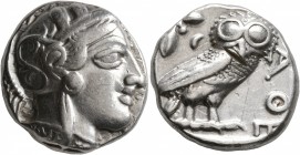 ATTICA. Athens. Circa 420s-404 BC. Tetradrachm (Silver, 23 mm, 17.12 g, 9 h). Head of Athena to right, wearing crested Attic helmet decorated with thr...