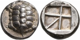 ISLANDS OFF ATTICA, Aegina. Circa 456/45-431 BC. Stater (Silver, 20 mm, 12.08 g). Tortoise with segmented shell. Rev. Incuse square with skew pattern....