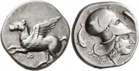CORINTHIA. Corinth. Circa 400-375 BC. Stater (Silver, 22 mm, 8.52 g, 6 h). Ϙ Pegasus flying left. Rev. Head of Athena to right, wearing Corinthian hel...