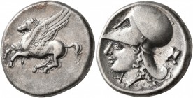 CORINTHIA. Corinth. Circa 375-300 BC. Stater (Silver, 21 mm, 8.53 g, 10 h). Ϙ Pegasus flying left. Rev. Head of Athena to left, wearing Corinthian hel...