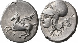 CORINTHIA. Corinth. Circa 375-300 BC. Stater (Silver, 23 mm, 8.74 g, 6 h). Ϙ Pegasus flying left. Rev. Head of Athena to left, wearing Corinthian helm...