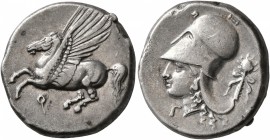 CORINTHIA. Corinth. Circa 375-300 BC. Stater (Silver, 21 mm, 8.53 g, 7 h). Ϙ Pegasus flying left. Rev. Head of Athena to left, wearing Corinthian helm...