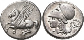 CORINTHIA. Corinth. Circa 375-300 BC. Stater (Silver, 21 mm, 8.43 g, 12 h). Ϙ Pegasus flying left. Rev. Head of Athena to left, wearing Corinthian hel...