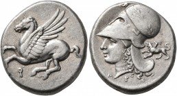 CORINTHIA. Corinth. Circa 375-300 BC. Stater (Silver, 21 mm, 8.61 g, 1 h). Ϙ Pegasus flying left. Rev. Head of Athena to left, wearing laureate Corint...