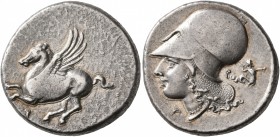 CORINTHIA. Corinth. Circa 375-300 BC. Stater (Silver, 22 mm, 8.56 g, 5 h). Ϙ Pegasus flying left. Rev. Head of Athena to left, wearing Corinthian helm...