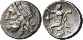 ARKADIA, Arkadian League. Circa 175-168 BC. Triobol or Hemidrachm (Silver, 15 mm, 2.46 g, 6 h), Megalopolis. Laureate head of Zeus to left. Rev. Pan s...
