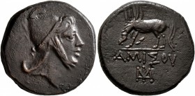 PONTOS. Amisos. Time of Mithradates VI Eupator, circa 85-65 BC. AE (Bronze, 23 mm, 12.27 g, 1 h). Head of Perseus to right, wearing Phrygian helmet. R...
