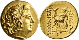 KINGS OF PONTOS. Mithradates VI Eupator, circa 120-63 BC. Stater (Gold, 20 mm, 8.39 g, 12 h), First Mithradatic War issue, in the name and types of Ly...